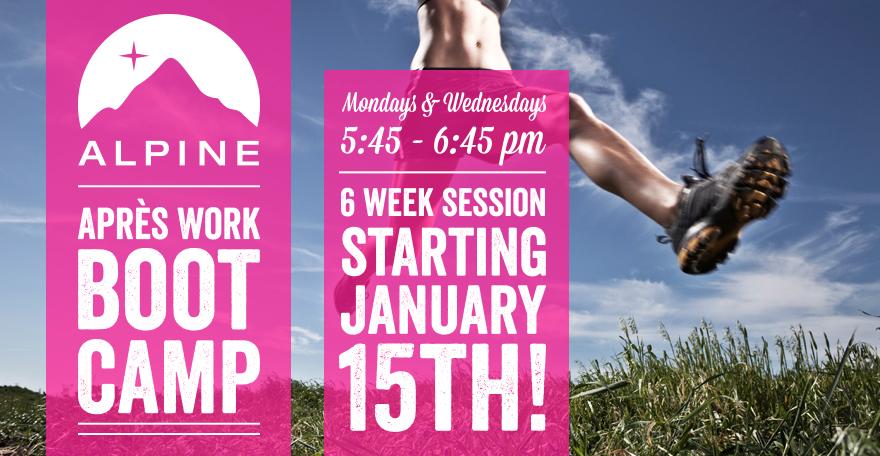 Keep your fitness resolutions with our Apres Work Boot Camp! Starting January 15th.